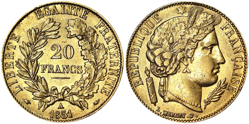 France, Second Republic (1848-1851), 20 Francs, 1851, A Paris, Au. 6,45 g, Fr. 5...
