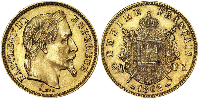 France, Napoleon III (1852-1870), 20 Francs, 1862, BB Strasbourg, Au. 6,45 g, Fr...