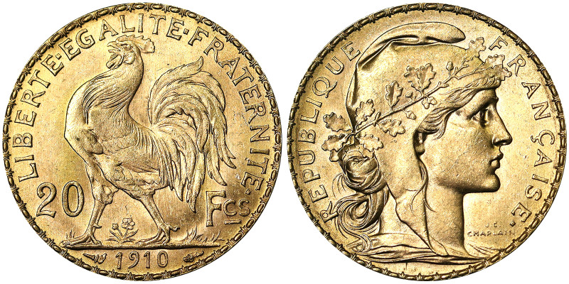 France, Third Republic (1870-1940), 20 Francs, 1910, A Paris, Au. 6,45 g, Fr. 59...