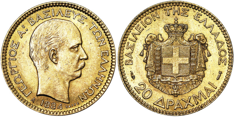 Greece, Kingdom, George I (1863-1913), 20 Drachmai, 1884, Au. 6,45 g, Fr. 18, XF...