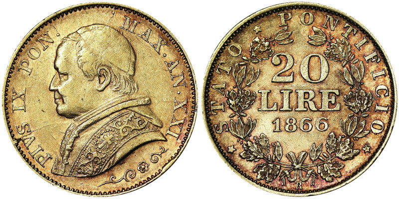 Italian States, Rome (Papal State), Pio IX (1866-1870), 20 Lire, 1866, Rome, Yea...