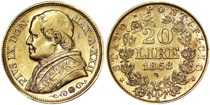 Italian States, Rome (Papal State), Pio IX (1866-1870), 20 Lire, 1868, Rome, Yea...