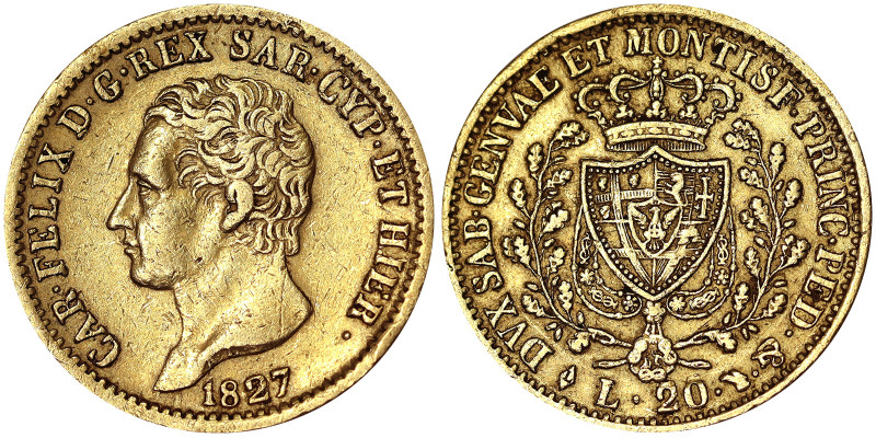 Italy, Kingdom of Sardinia (1324-1861), Carlo Felice (1821-1831), 20 Lire, 1827,...