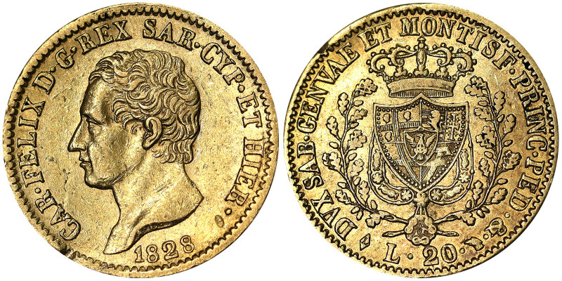 Italy, Kingdom of Sardinia (1324-1861), Carlo Felice (1821-1831), 20 Lire, 1828,...