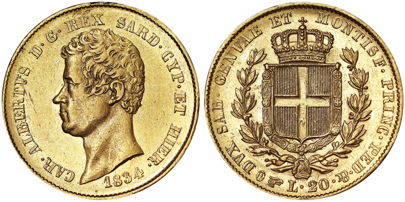 Italy, Kingdom of Sardinia (1324-1861), Carlo Alberto (1831-1849), 20 Lire, 1834...