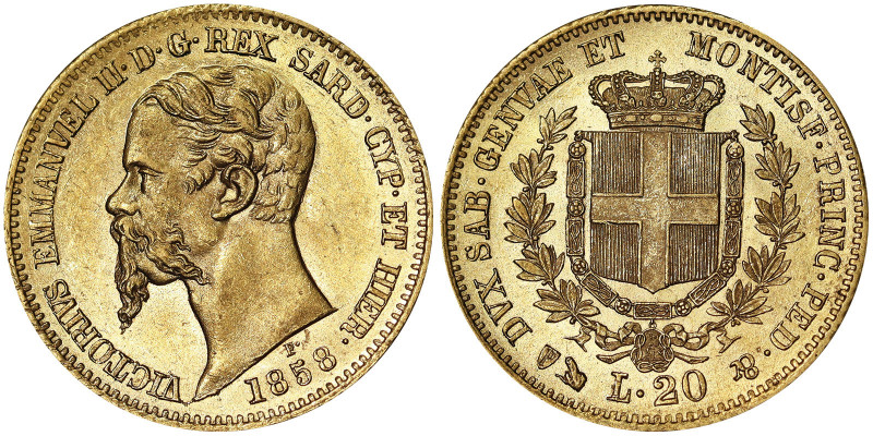 Italy, Kingdom of Sardinia (1324-1861), Vittorio Emanuele II (1849-1861), 20 Lir...