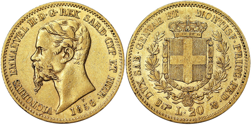 Italy, Kingdom of Sardinia (1324-1861), Vittorio Emanuele II (1849-1861), 20 Lir...