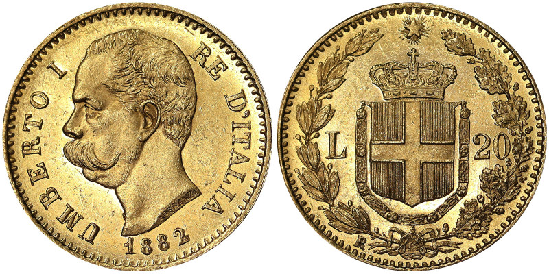 Italy, Kingdom of Italy, Umberto I (1878-1900), 20 Lire, 1882, Rome, Au. 6,45 g,...