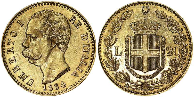 Italy, Kingdom of Italy, Umberto I (1878-1900), 20 Lire, 1884, Rome, Au. 6,45 g,...