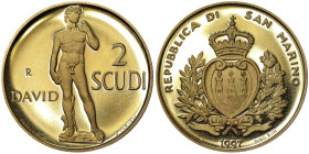San Marino, Coniazione Moderna (1972-date), 2 Scudi, 1997, Michelangelo's David. Mintage: 5800 pcs.: Au. 6,45 g, Fr. 71, UNC