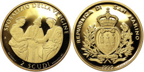 San Marino, Coniazione Moderna (1972-date), 2 Scudi, 1999, Rome, Marriage of the Virgin. Au. 6,45 g, KM 415, PROOF