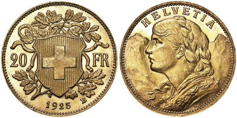 Switzerland, Swiss Confederation (1848-date), 20 Francs, 1925, Au. 6,45 g, Fr. 4...