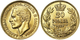 Yugoslavia, Kingdom Of The Serbs, Croats And Slovenes (1918-1929), Alexander I (1921-1929), 20 Dinara, 1925, Au. 6,45 g, Fr. 3, UNC