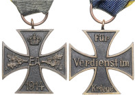 Deutsche Ausgaben bis 1945. 
Braunschweig. Kriegsverdienstkreuz 2. Klasse (1914-1918), Bronze, am Kämpferband. OEK&nbsp;634. an kurzem Orig.-Band (Tr...