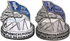Ausgaben der DDR. 
Junge Pioniere. 
Zwei Teilnehmerabz. des ZPL "Lilo Herrmann", Bad Saarow, in Eisen bzw. Alu, 35 x 30 mm. B.1.&nbsp;2561&nbsp;a&nb...
