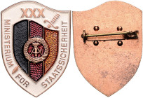 Ausgaben der DDR. 
Staatsrat, Ministerrat und Ministerien. 
Ministerium für Staatssicherheit. Erinnerungsabzeichen "XXX Jahre", Muster, Buntmet. bro...