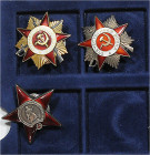 Ausländische Ausgaben. 
Russland. 
UdSSR. Drei verschiedene Orden: Orden des Vaterländischen Krieges 1. Klasse (3. Typ, einteilig, Verl.-Nr. "465536...