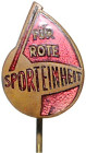 Ausgaben deutscher Organisationen, Firmen usw.. 
Kampfgemeinschaft für Rote Sporteinheit. Mitgliedsabzeichen, Buntmet. emailliert, 16 mm, an langer N...