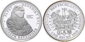Deutsche Medaillen. 
Personenmedaillen. 
Ratzinger, Joseph (1927-2022). Feinsilbermed. 2005, Staatl. Münze Berlin, auf seine Wahl zum Papst am 19. A...