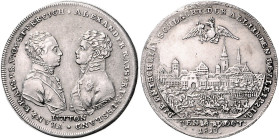 Deutsche Medaillen. 
Brandenburg-Preußen. 
Friedrich Wilhelm III. 1797-1840. Versilb. Med. 1813, v. Stettner, auf die Völkerschlacht bei Leipzig, di...