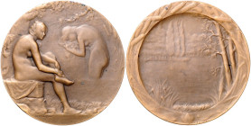 Jugendstil (Art nouveau)-Medaillen. 
Frankreich. Bronzemed. o.J. (um 1910), v. Abel Lafleur (1875-1953), "Baigneuses" (Badende), Mädchen während u. n...