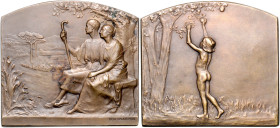 Jugendstil (Art nouveau)-Medaillen. 
Frankreich. Bro.-Plakette o.J. (um 1910), v. Ren\'e9 Baudichon (1878-1963), Plaquette de mariage (Hochzeitsplake...