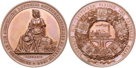 Medaillen zu Welt-, Industrie- u. Gewerbeausstellungen. 
Berlin. Gewerbeausstellung 1844. Bronzemed., v. Lorenz u. Schilling bei Loos, auf Stein sitz...
