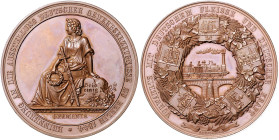 Medaillen zu Welt-, Industrie- u. Gewerbeausstellungen. 
Berlin. Gewerbeausstellung 1844. Bronzemed., v. Lorenz u. Schilling bei Loos, auf Stein sitz...