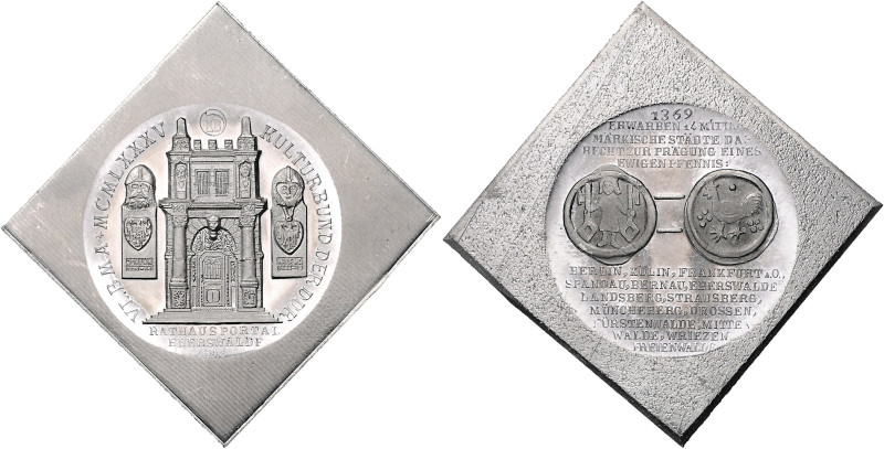 Medaillen auf Numismatik und Prägetechnik. 
Eberswalde. Zwei Medaillen u. zwei ...