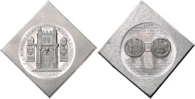 Medaillen auf Numismatik und Prägetechnik. 
Eberswalde. Zwei Medaillen u. zwei Klippen 1985, v. Helmut König, auf die VI. Bez.-Münzausstellung Frankf...