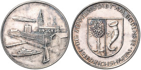 Medaillen und Abzeichen auf Luft- u. Raumfahrt. 
Silbermed. o.J. (wohl 1970er J.), unsign., Friedrichshafen - Die Zeppelinstadt am Bodensee, Luftschi...