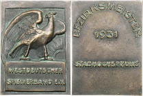 Medaillen u. Abzeichen zu Sportveranstaltungen. 
Westdeutscher Spielverband e.V. Bronzegussplakette 1931, unsign., Bezirksmeister Stabhochsprung, sit...