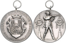 Schützenmedaillen. 
Beeskow. Silbermed. mit Orig.-Henkel u. Ring 1924, v. Oertel/Berlin, auf die 500-Jahrfeier der Schützengilde, Stadtwappen/stehend...