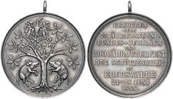 Schützenmedaillen. 
Eberswalde. Silbermed. mit Orig.-Henkel 1888, v. Lemcke, Berlin, auf das Schießen anlässl. 25-jähr. Brandenb. Bundes-Jubiläum u. ...