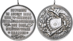 Schützenmedaillen. 
Gransee. Silbermed. mit Orig.-Henkel 1926, v. Oertel/Berlin, 75-jähr. Jubiläum der Korp. Schützengilde, Schrift u. Eichenbruch/Pr...