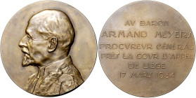 Ausländische Medaillen. 
Belgien. 
Bronzemed. 1934, v. Georges Petit, auf Baron Armand Meyers, Generalanwalt am Gericht in Lüttich, anlässlich seine...