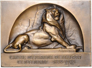 Ausländische Medaillen. 
Frankreich. 
Einseitige Bro.-Plakette 1935, v. Auguste Bartholdi, auf 100 Jahre Sparkasse in Belfort, "Löwe von Belfort" (D...