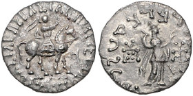 Münzen der griechischen Welt. 
Indo-Skythen. 
Azes II., ca. 58-12 vdZ. AR-Drachme, Taxila, 2,08 g, Azes zu Pferde n. re. mit Peitsche, davor Buchsta...