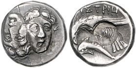 Münzen der griechischen Welt. 
Moesia inferior/Istros. 
Drachme, 5,91 g, ca. 350 vdZ, zwei jugendliche, männl. Köpfe nebeneinander, der rechte gedre...