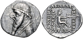 Münzen der griechischen Welt. 
Parthia/Arsakiden. 
Mithradates II., 123-88 vdZ. Drachme, 3,86 g, diad. u. drap. Bü. li. mit Halsreifen/König mit Bog...