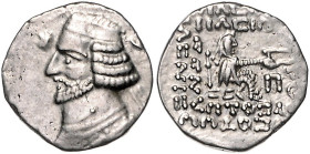 Münzen der griechischen Welt. 
Parthia/Arsakiden. 
Orodes II., 57-38 vdZ. Drachme, 4,03 g, diad. Bü. li. mit Halsreifen, davor Stern, dahinter Monds...