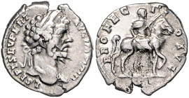 Römische Münzen. 
Kaiserzeit. 
Septimius Severus 193-211. Denar, 2,43 g, Rom i. J. 197, belorb. Bü. re./PROFECTIO AVG, Severus n. re. reitend. Kamp....