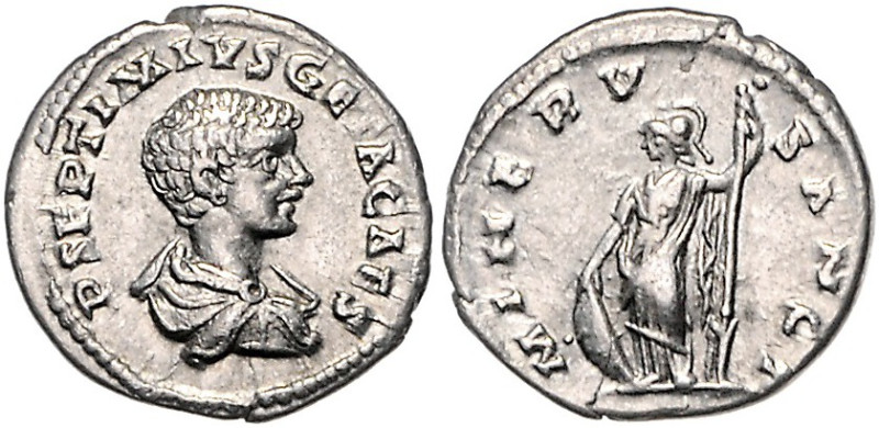 Römische Münzen. 
Kaiserzeit. 
Geta 198-212. Denar, als Caesar (198-209), Laod...