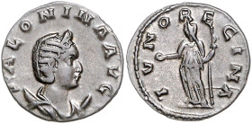 Römische Münzen. 
Kaiserzeit. 
Salonina (Gattin des Gallienus). Antoninian, Rom, 2,65 g, diad. u. drap. Bü. re. auf Mondsichel/Juno n. li. stehend. ...