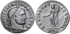 Römische Münzen. 
Kaiserzeit. 
Severus II. 305-307. Follis, Heraclea, 8,72 g, belorb. u. drap. Bü. re./GENIO POPVLI ROMANI, Genius n. li. opfernd. K...