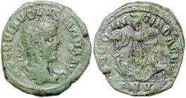Römische Münzen. 
Kolonien und Provinzen. 
Dacia, Volusian, 251-253. AE 27, 13,40 g, belorb., drap. u. gepanz. Bü. re./Dacia mit Krummschwert u. zwe...