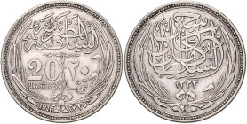 Ägypten. 
Hussien Kamel 1914-1917. 20 Piastres 1916 (AH 1335), Silber. Schön&nbsp;32.1., KM&nbsp;321. . 

vz