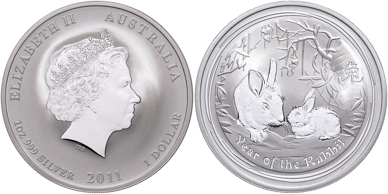 Australien. 
Elisabeth II. 1952-2022. 1 Dollar 2011, Silber (1 oz fein), Lunar ...