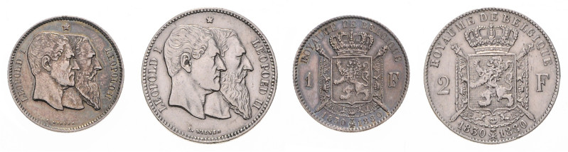 Belgien, Königreich. 
Leopold II. 1865-1909. 1 u. 2 Francs 1880, Silber, 50-Jah...