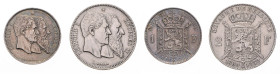 Belgien, Königreich. 
Leopold II. 1865-1909. 1 u. 2 Francs 1880, Silber, 50-Jahrfeier der Unabhängigkeit. Schön&nbsp;31&nbsp;u.32. zus. 2 St.. 

er...
